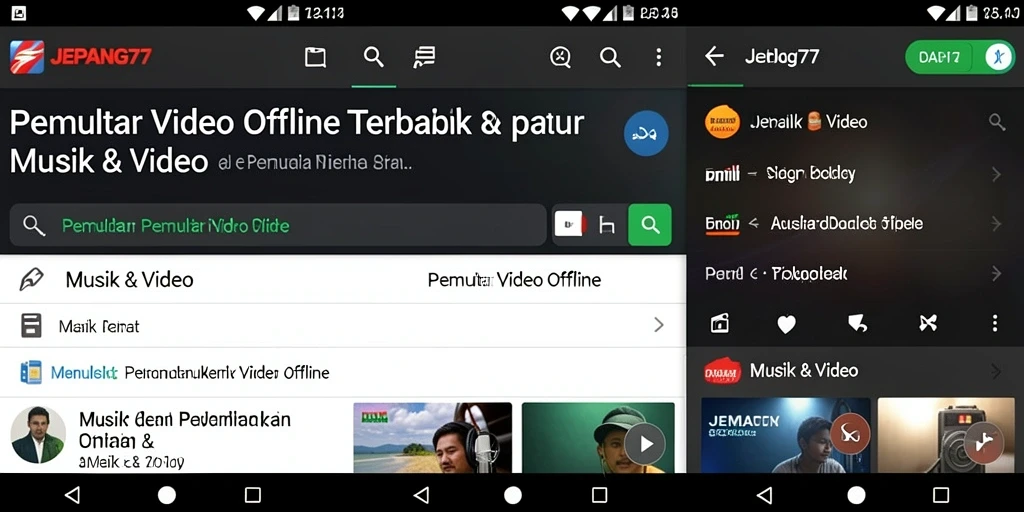 Tampilan antarmuka aplikasi JEPANG77 untuk pemutar video offline.