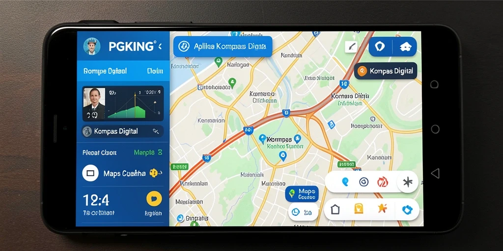 Screenshot antarmuka PGKING yang memperlihatkan fungsi kompas digital.